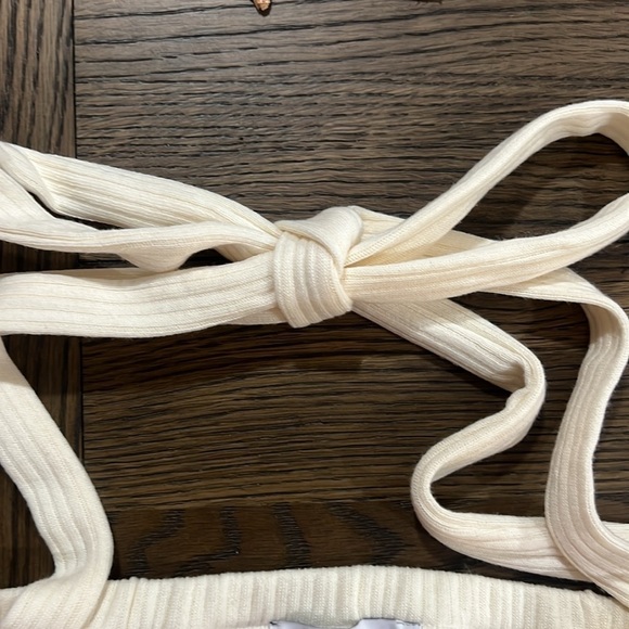 NWT WEWOREWHAT Halter Bra Top L Ivory Ribbed Soft Bralette Boho Festival Crop - Picture 5 of 7